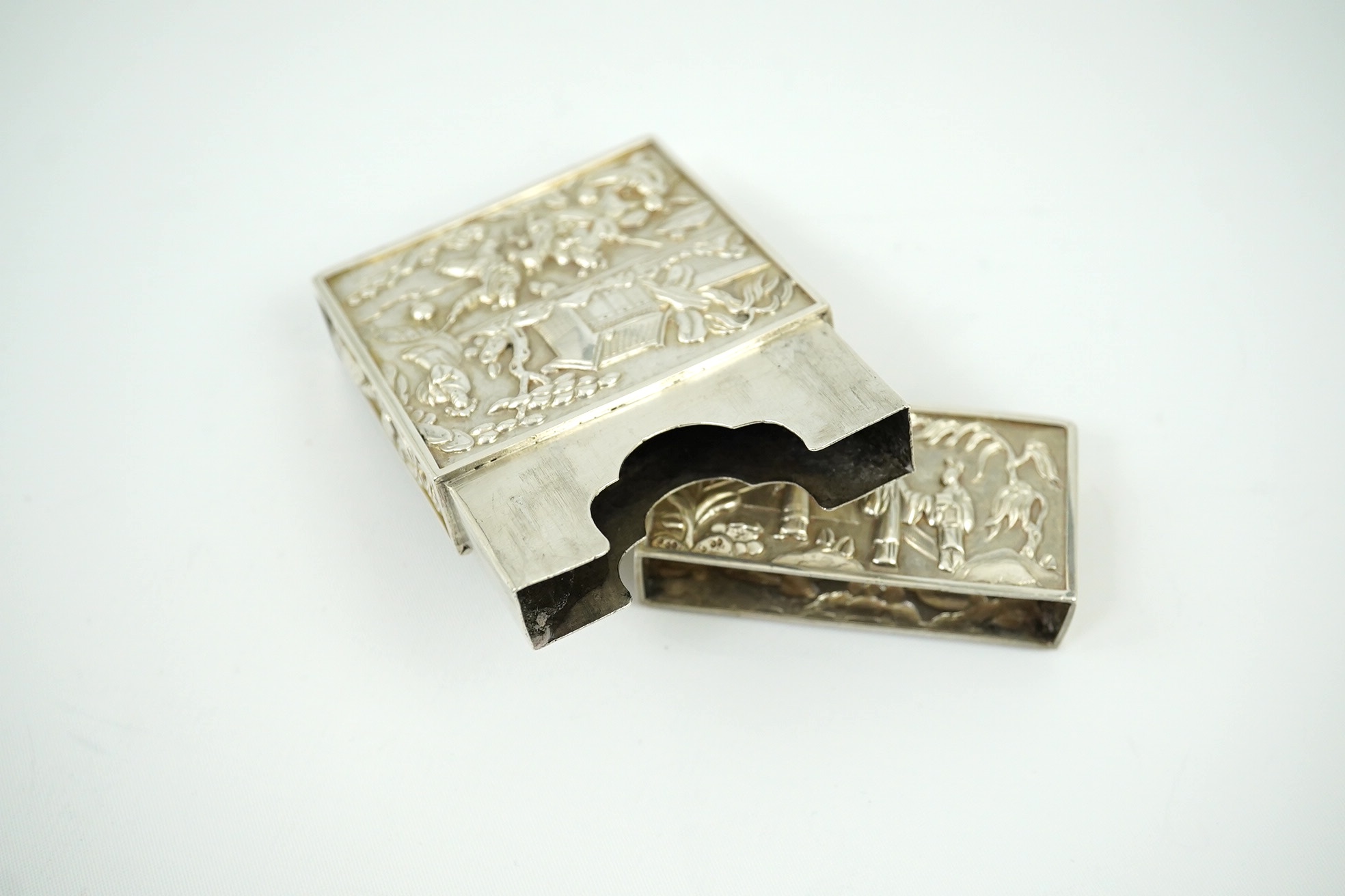 A 19th century Chinese export silver card case, maker possibly Khecheong, Canton